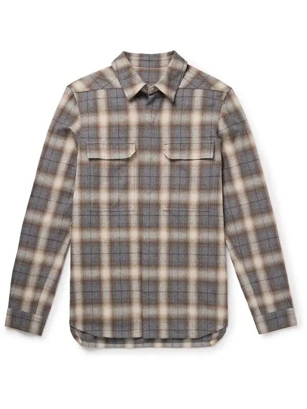 Rick Owens SS25 Hollywood Plaid Gray Overshirt