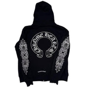 Chrome Hearts Fuck You Floral Horseshoe Logo Thermal Zip-Up Hoodie Black - Pre-Owned Size M