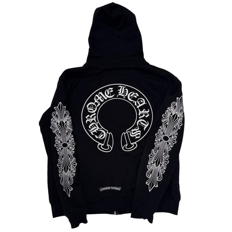 Chrome Hearts Fuck You Floral Horseshoe Logo Thermal Zip-Up Hoodie Black - Pre-Owned Size M