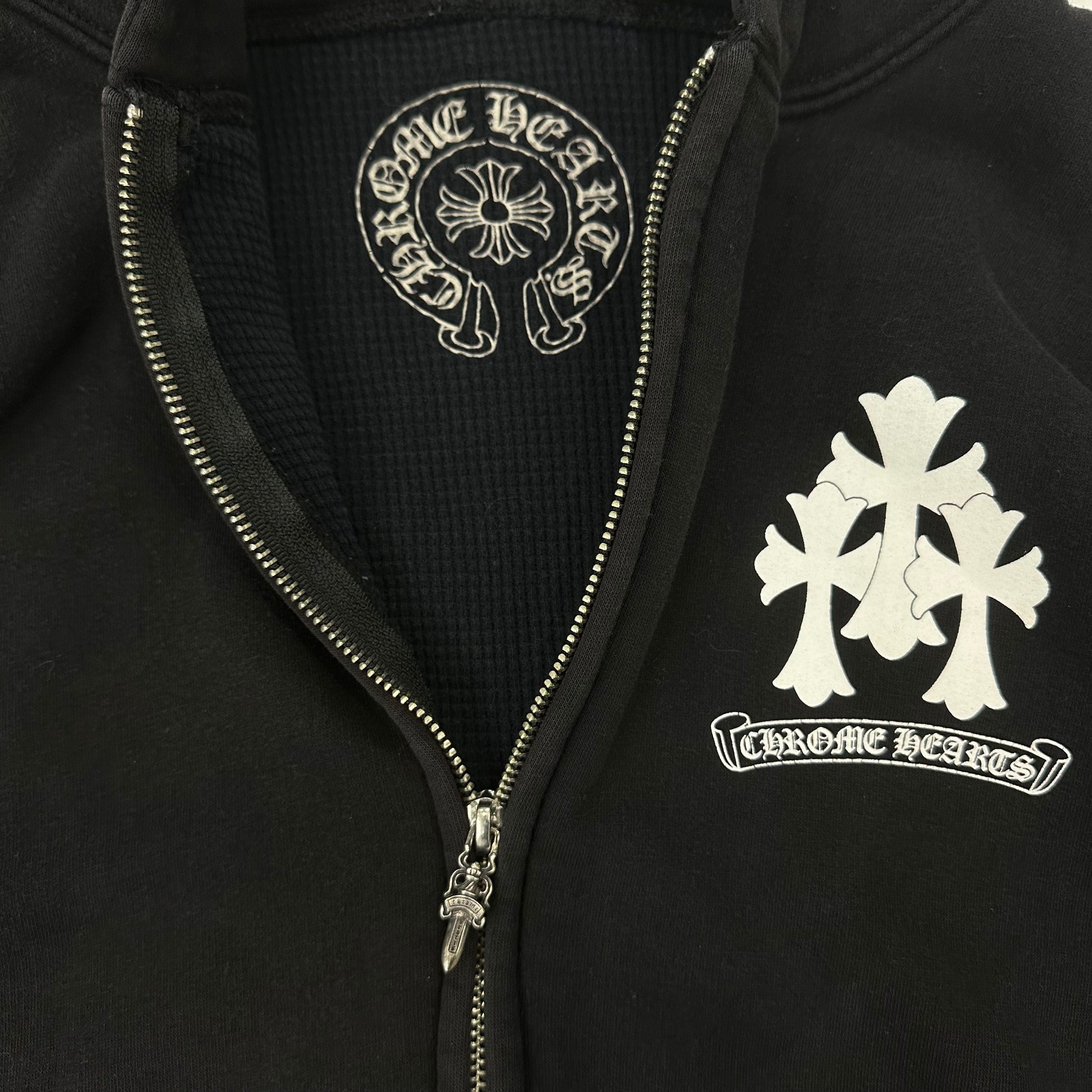 Chrome Hearts Triple Cross Cemetery Spine Thermal Zip-Up Hoodie Black - Lightly Used Size M