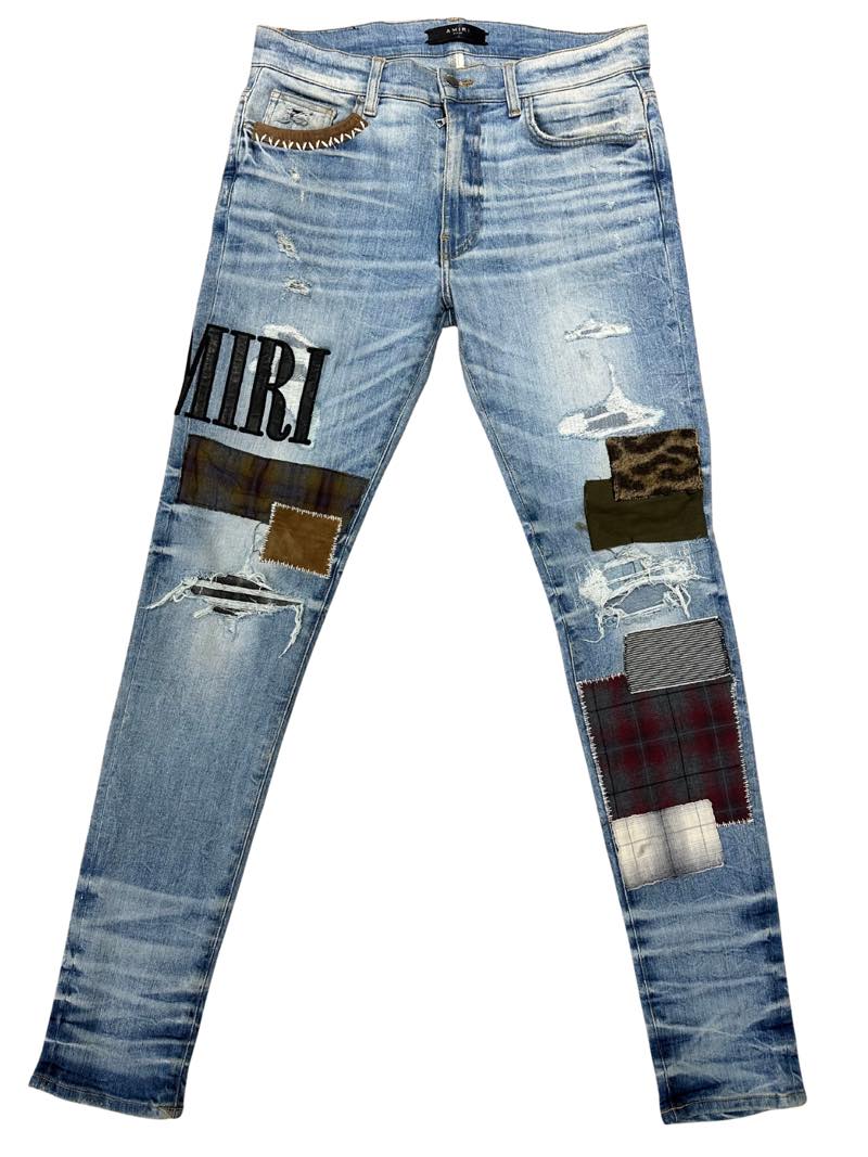 Amiri Blue Grunge Patch Medium Crafted Denim Jean - Lightly Pre-Owned Size 32