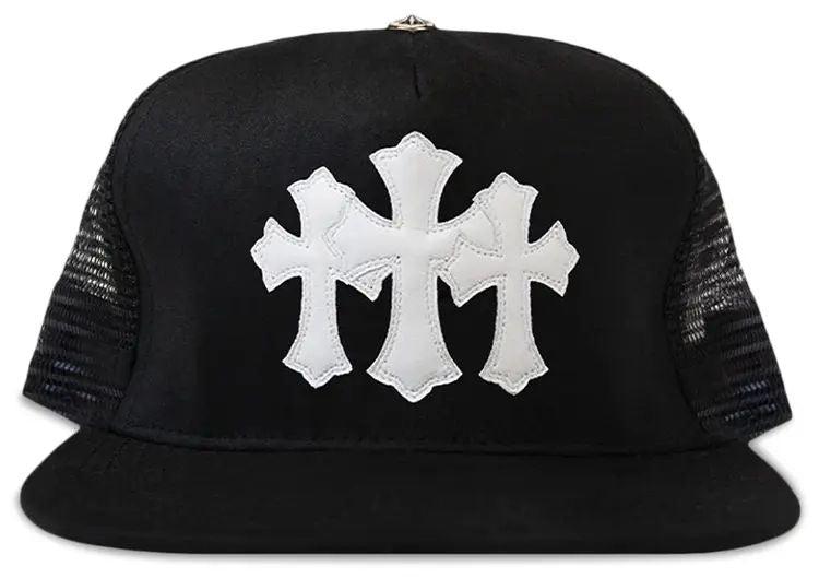 Chrome Hearts White Cemetary Cross Trucker Hat Black