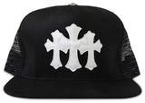 Chrome Hearts White Cemetary Cross Trucker Hat Black
