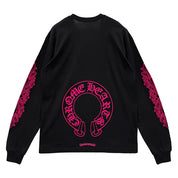Chrome Hearts Pink Horseshoe Floral Long Sleeve T-Shirt Black