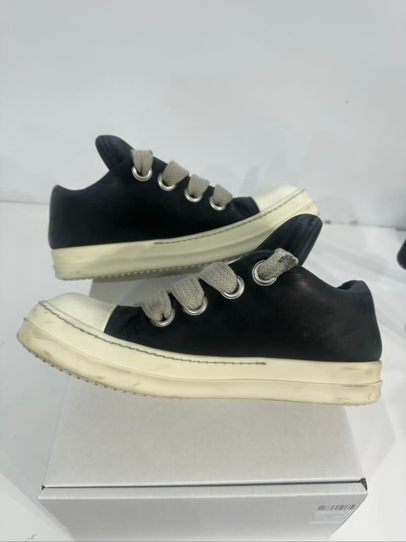 Rick Owens Jumbo Lace Leather Ramones Low Top Sneaker - Pre-Owned Size 10 (No original box)