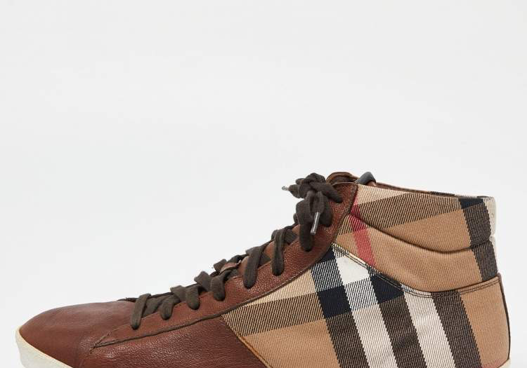 Burberry Brown Canvas High Top Leather Sneaker (Preowned Size 46)