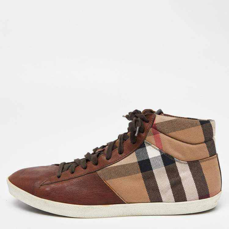 Burberry Brown Canvas High Top Leather Sneaker (Preowned Size 46)