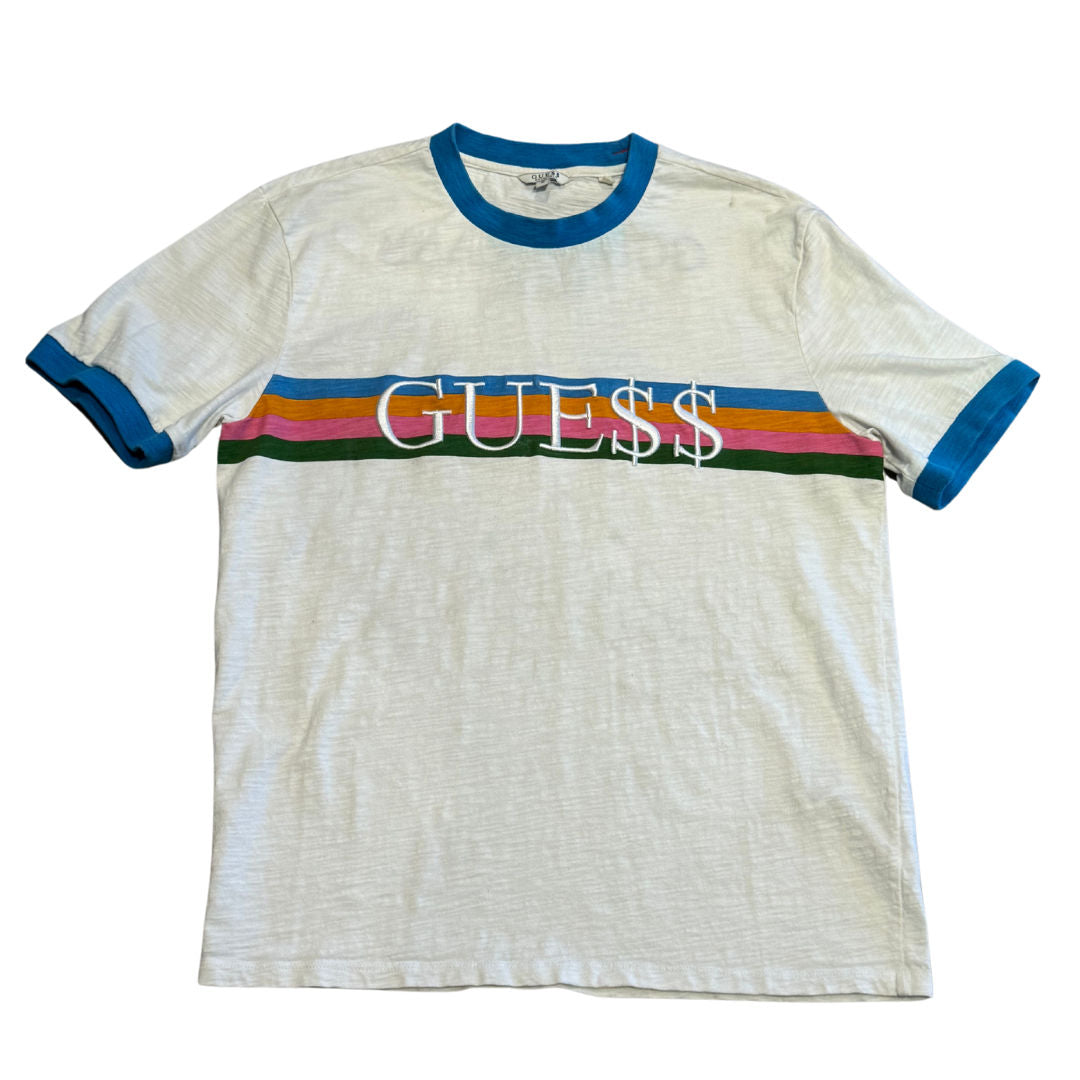 Guess Jeans x A$AP Rocky Rainbow Spell Out Embroidered Ringer Tee (Preowned) - Pre-Owned