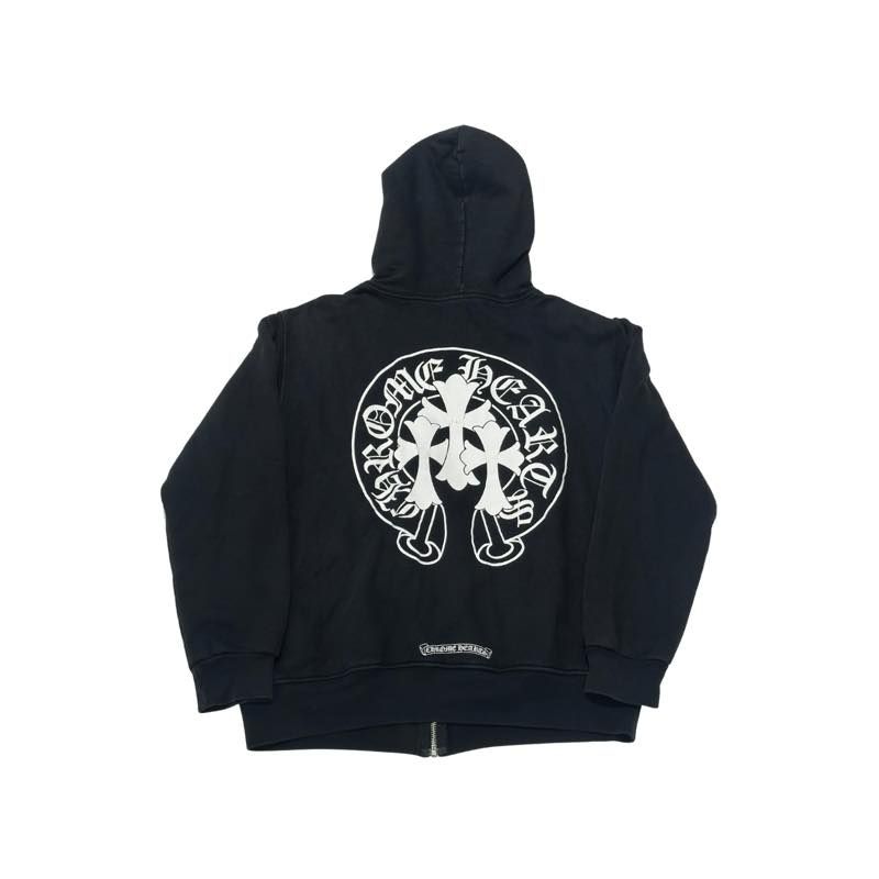 Chrome Hearts Triple Cross Horseshoe Thermal Zip-Up Hoodie Black - Pre-Owned Size S