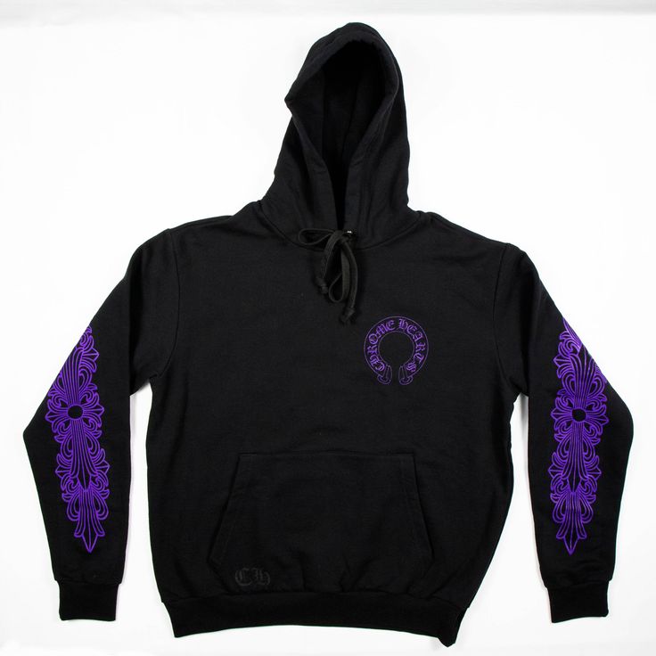 Chrome Hearts Friends & Family Purple Floral Horseshoe Pullover Hoodie Black, brand new, size L – photo 2 of 2