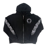 Chrome Hearts Horseshoe Thermal Floral Zip-Up Hoodie Black - Pre-Owned Size M