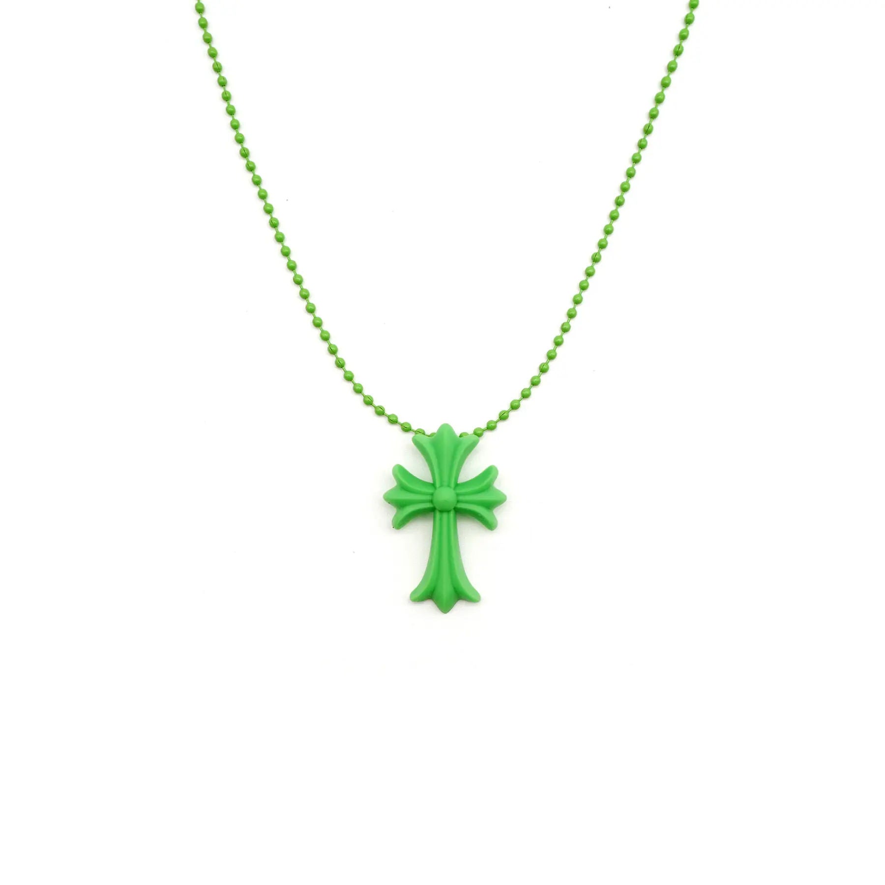 Chrome Hearts Silichrome Cross Necklace Green, brand new