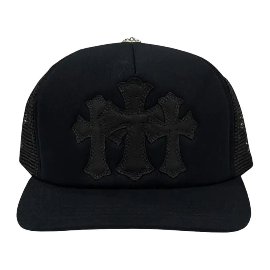 Chrome Hearts Triple Cross Patch Black Trucker Hat, brand new