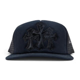 Chrome Hearts Triple Cross Patch Pony Hair Black Trucker Hat
