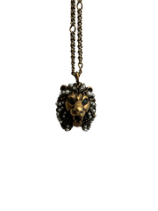 Gucci Embellished Lion Head Necklace Gold (Preowned)