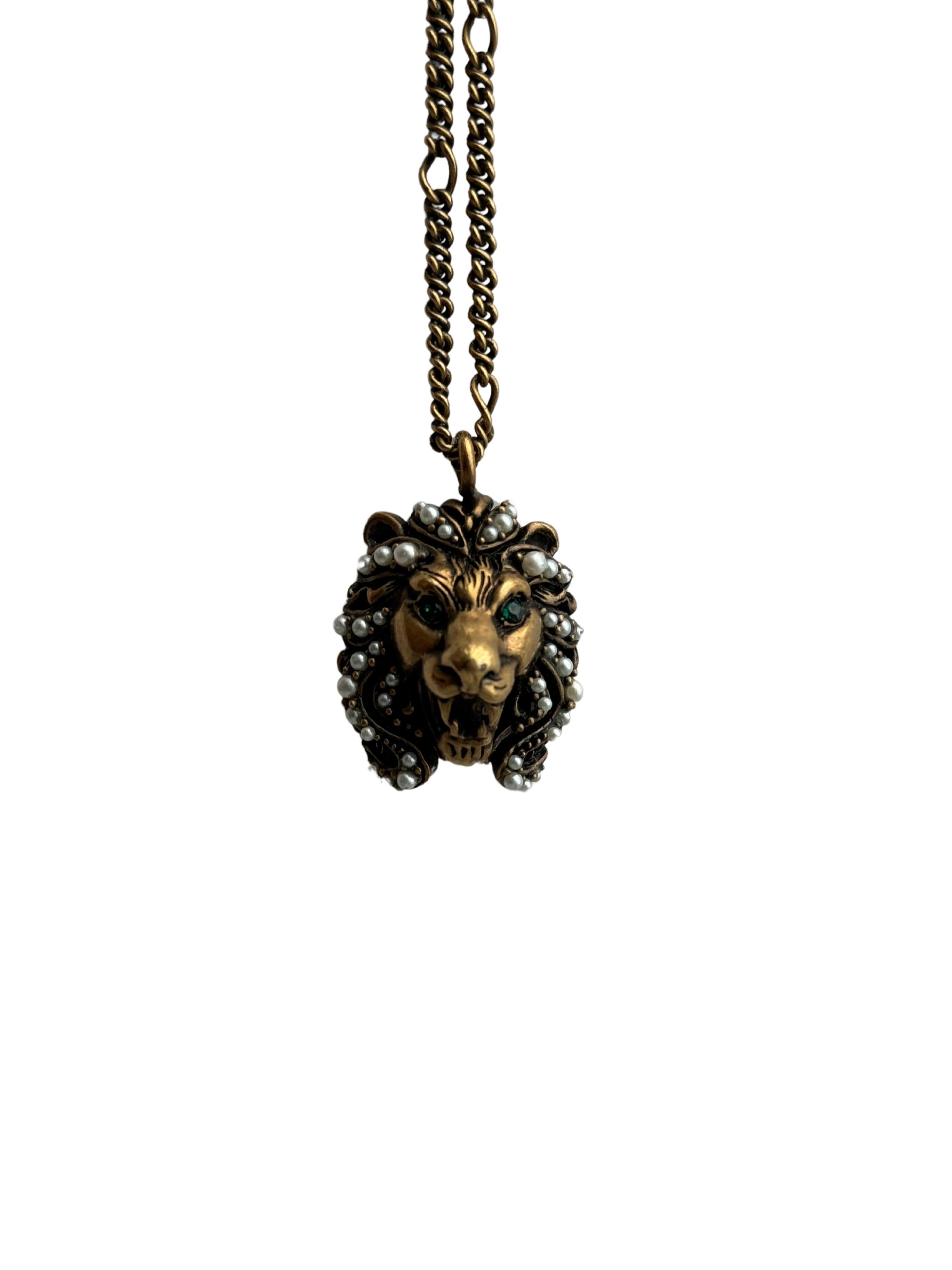 Gucci Embellished Lion Head Necklace Gold (Preowned)