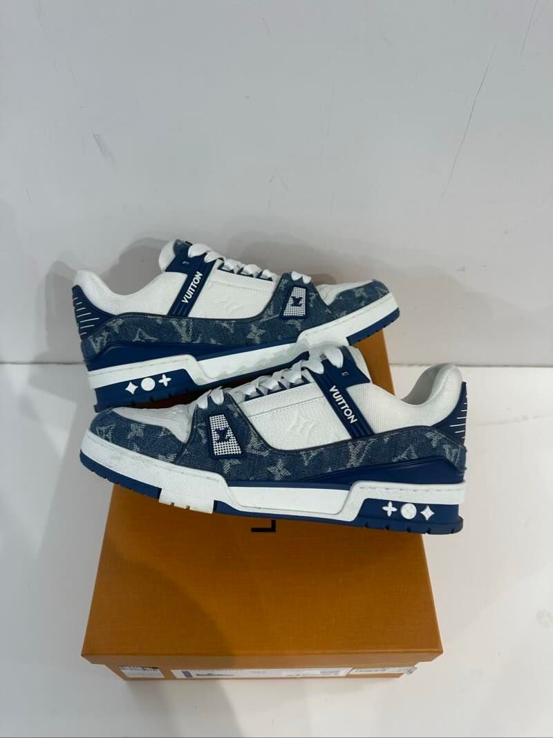 Louis Vuitton LV Trainer Monogram Denim White Blue - Lightly Pre-Owned Size 9