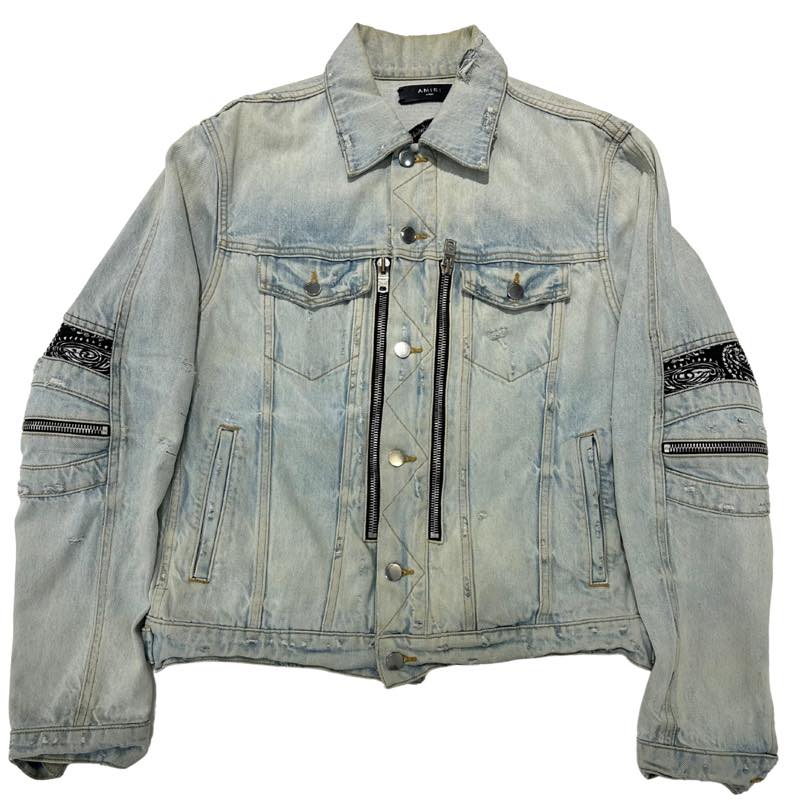 Amiri MX2 Bandana Patch Denim Trucker Jacket Clay Indigo - Pre-Owned Size L