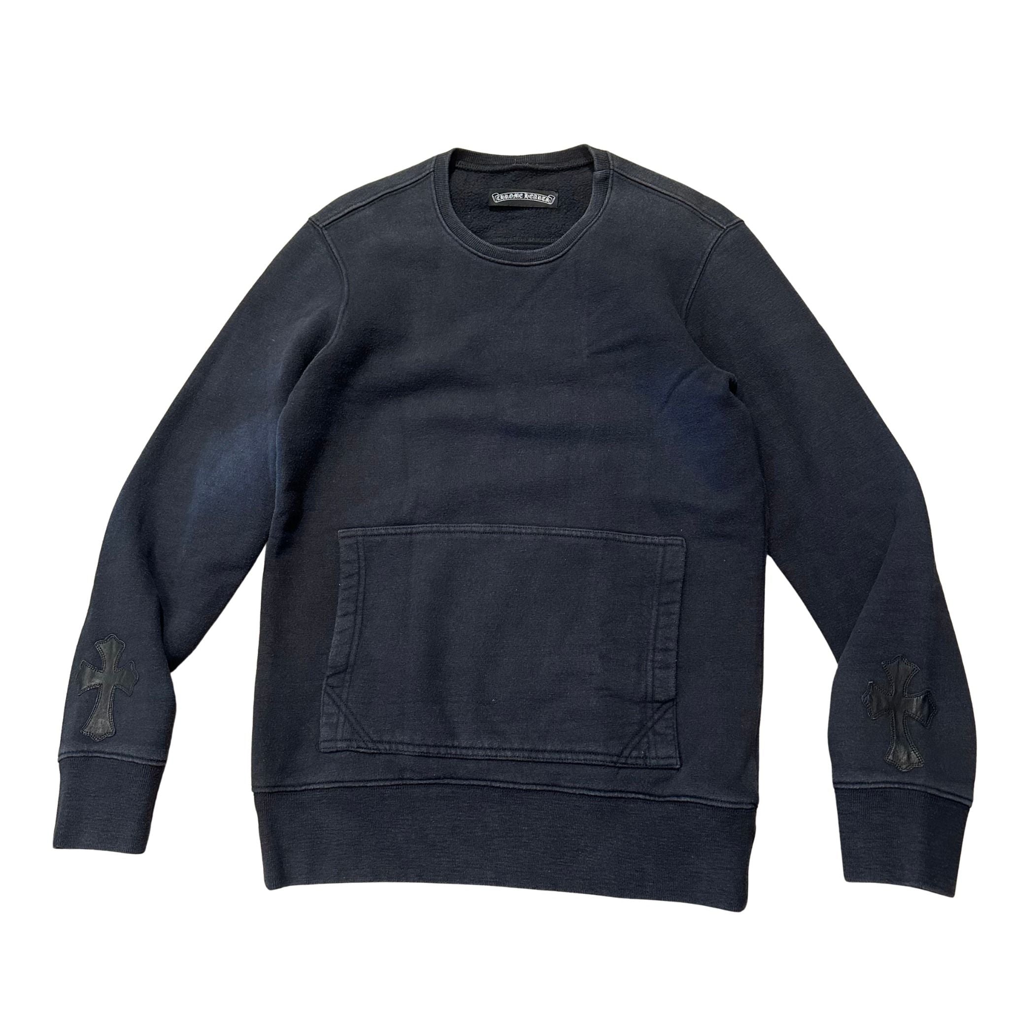 Vintage Chrome Hearts Patch Sleeve Fleece Crewneck Black (Preowned Size S fits S/M) - Pre-Owned