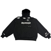 Balenciaga Caps Destroyed Hoodie Black/White - Pre-Owned Size L