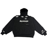Balenciaga Caps Destroyed Hoodie Black/White - Pre-Owned Size L