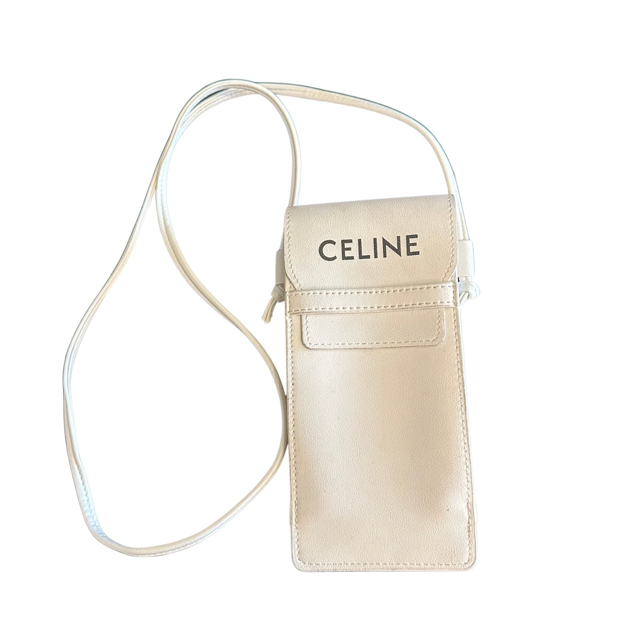 Celine Leather Crossbody Phone Holder White (Preowned) - Pre-Owned