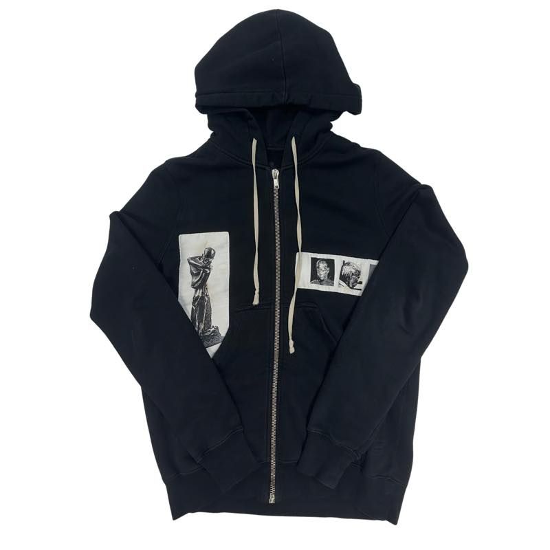 Rick Owens 2016 Patchwork Jason Zip-Up Hoodie Black - Lightly Used Size M
