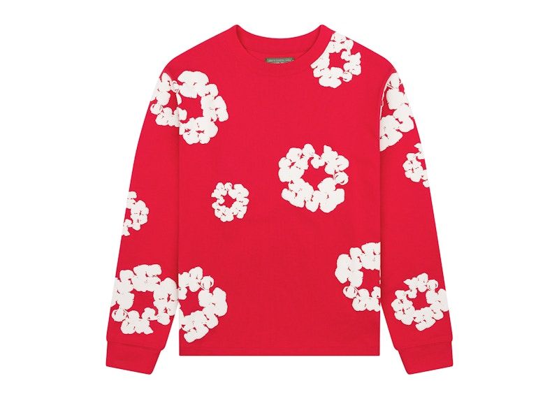 Denim Tears Long Sleeve Cotton Wreath T-shirt Red, brand new