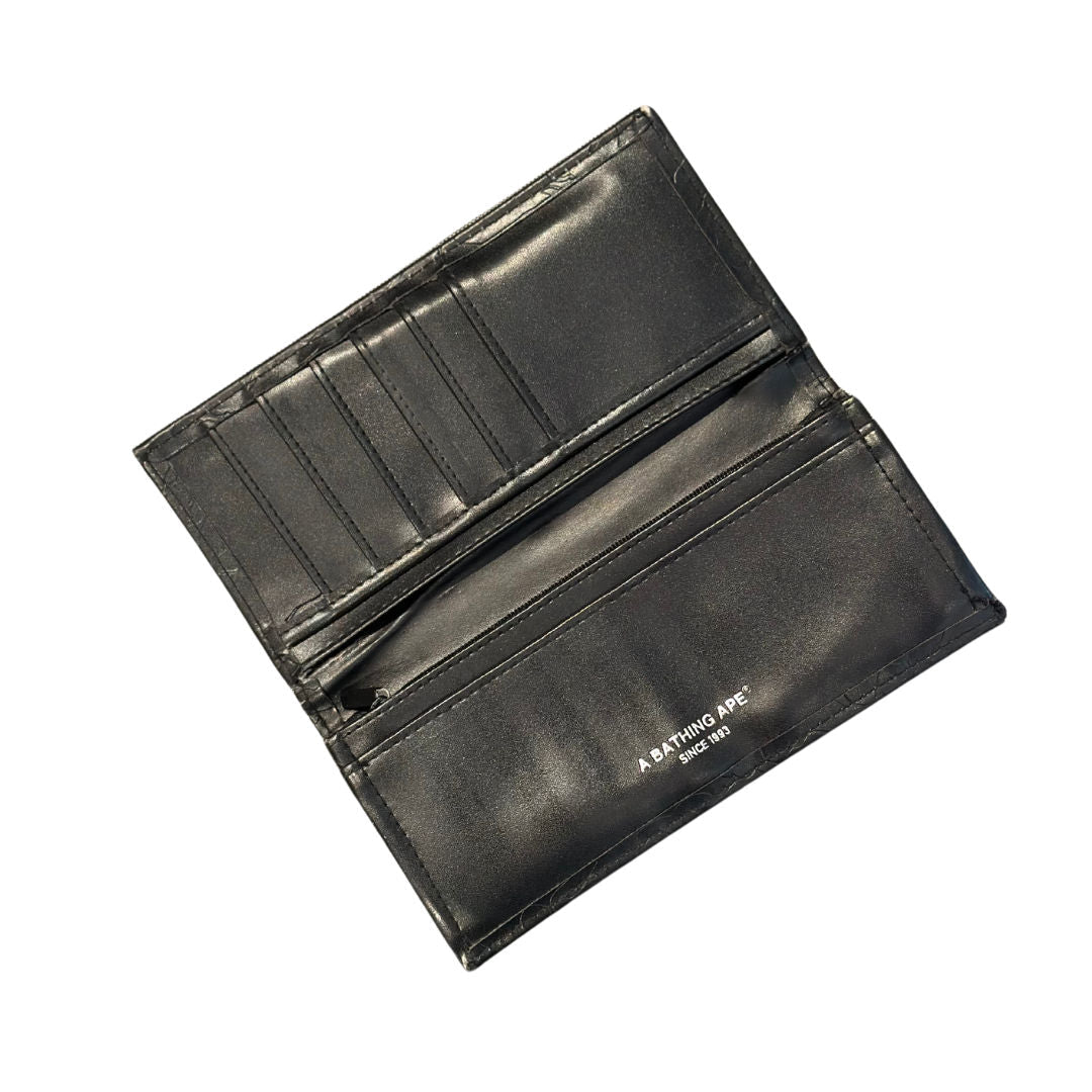 Bape Embossed Camo Silver Ape Head Black Long Wallet (Preowned) - Pre-Owned