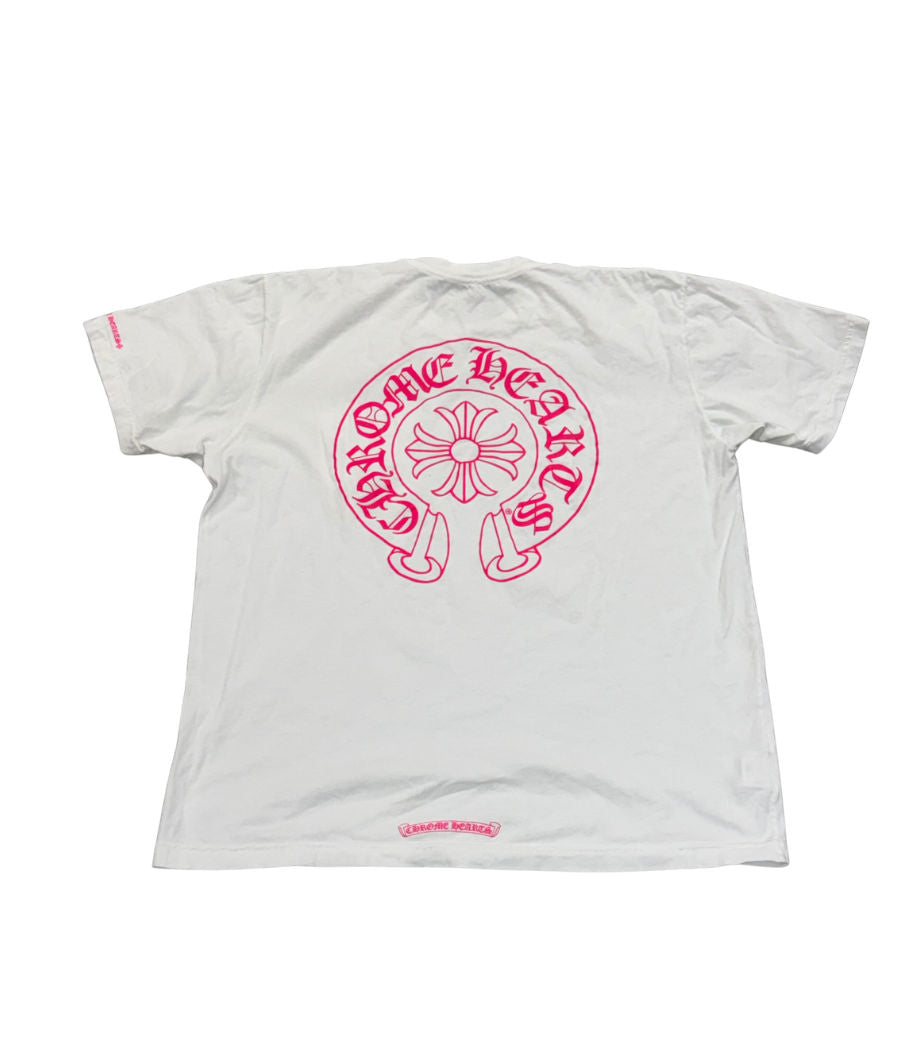 Chrome Hearts Pink Horseshoe Logo Tee White - Lightly Pre-Owned Size XL