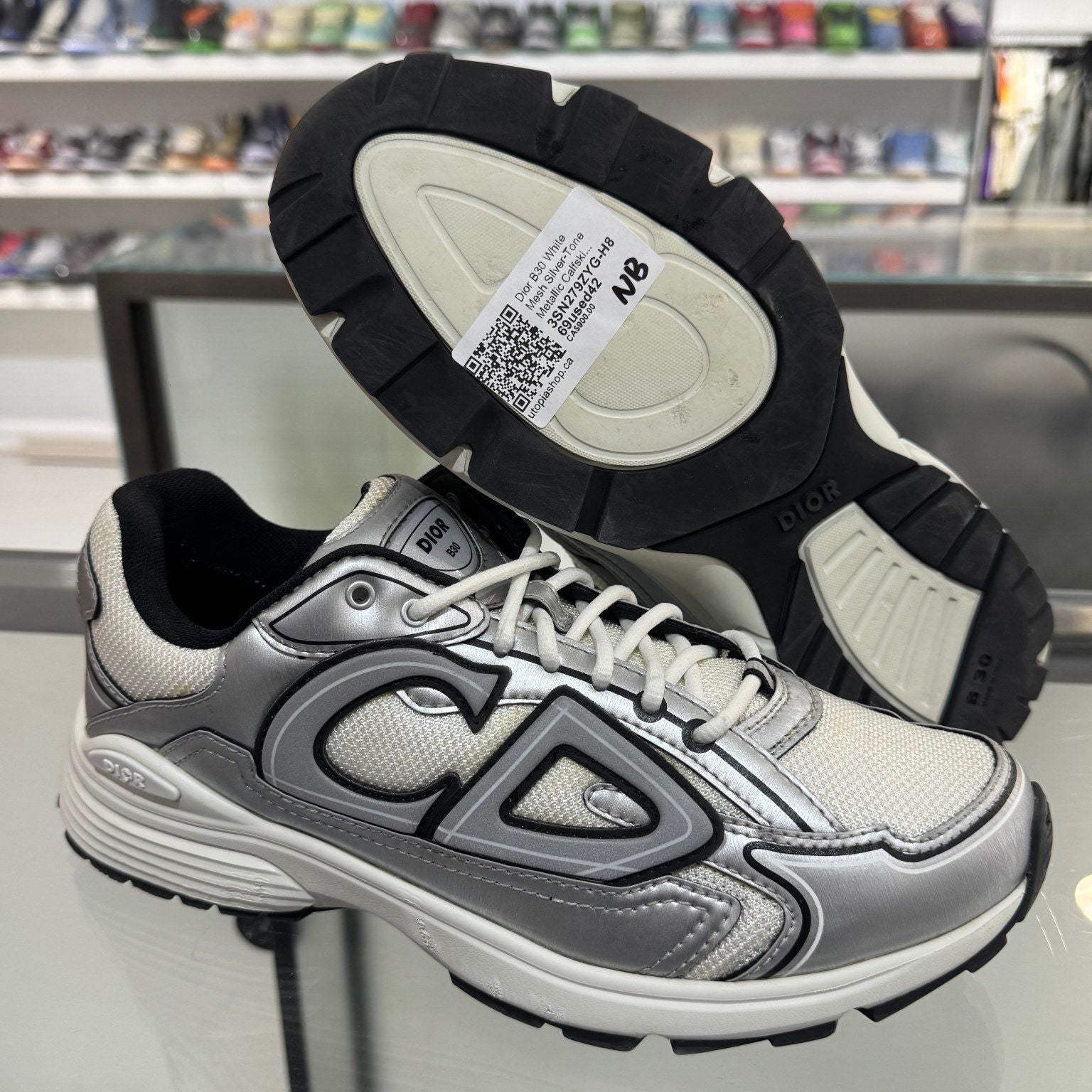 Dior B30 White Mesh Silver-Tone Metallic Calfskin, pre-owned, US Men's 9 – photo 2 of 7