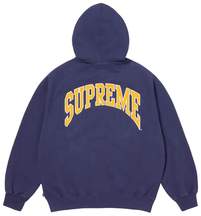 Supreme Cracked Raglan Zip Up Hooded Sweatshirt Washed Navy