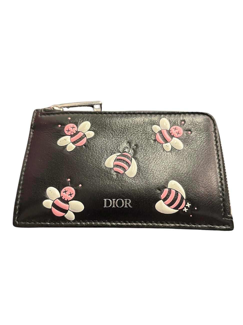 Dior x Kaws Zipped Card and Coin Holder Pink Bees Black (Preowned) - Pre-Owned