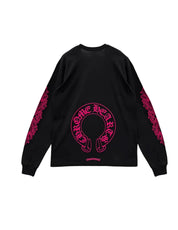 Chrome Hearts Pink Floral Horseshoe L/S T-Shirt Black