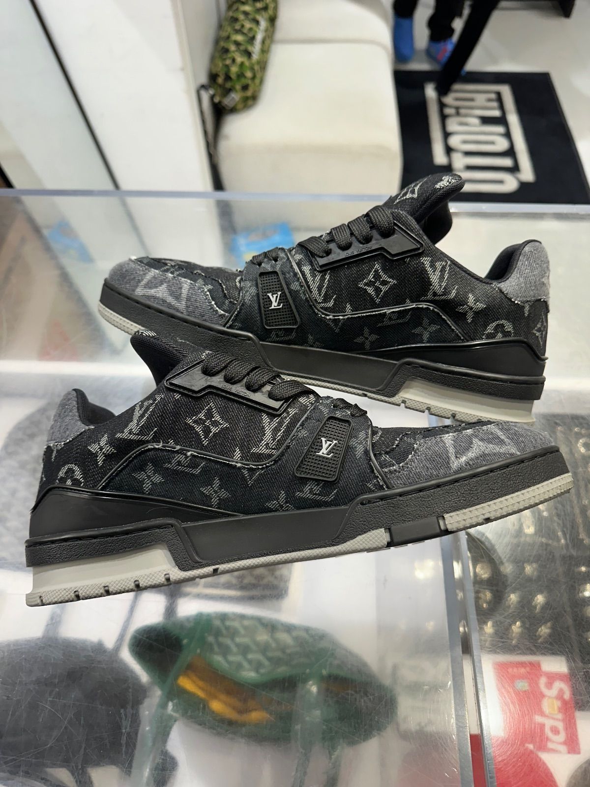 Louis Vuitton LV Trainer Black Monogram Denim - Lightly Used Size 10.5