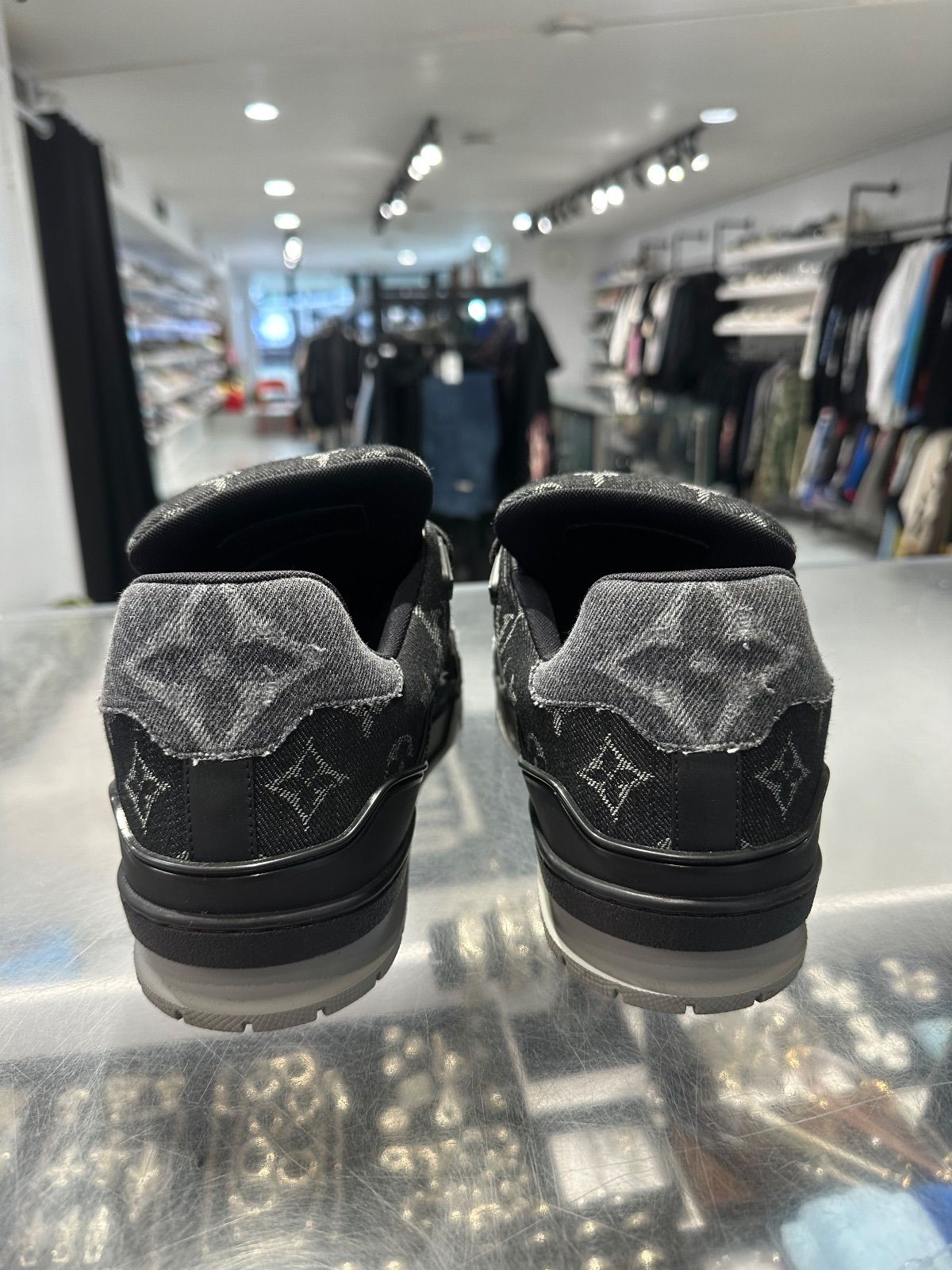Louis Vuitton LV Trainer Black Monogram Denim - Lightly Used Size 10.5
