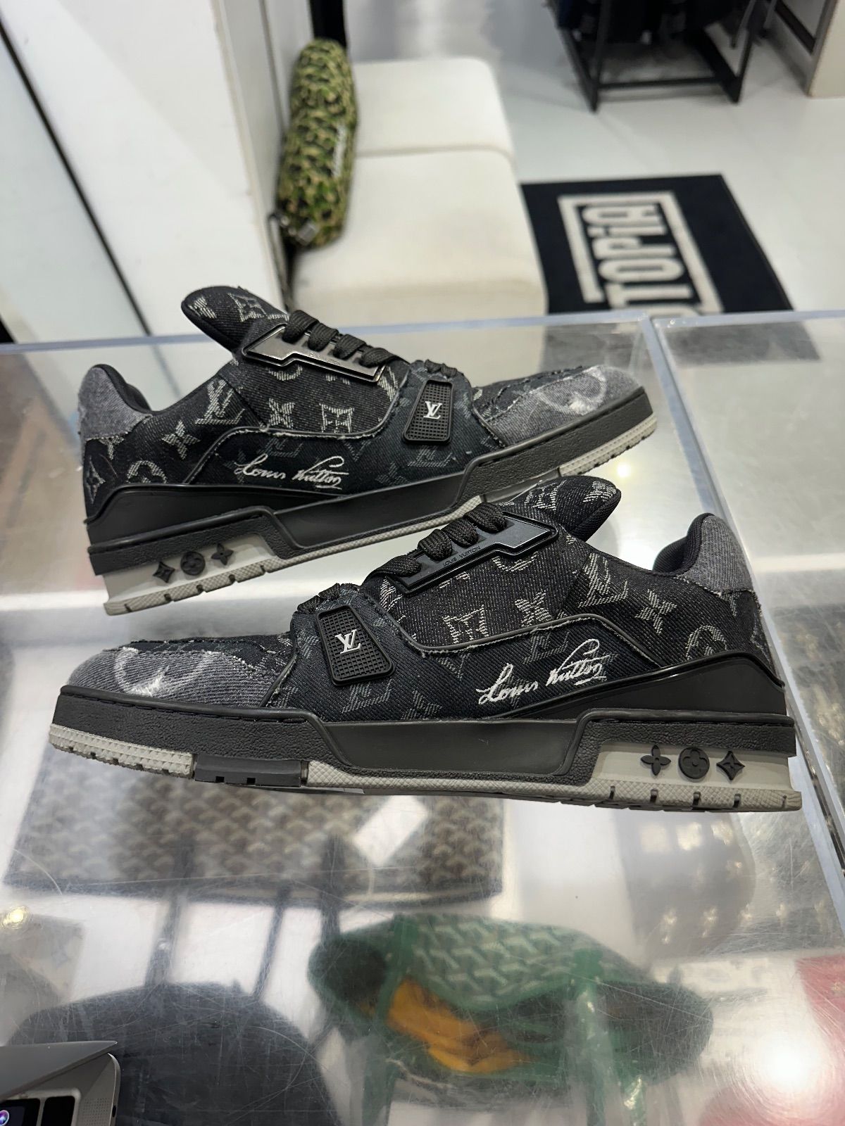 Louis Vuitton LV Trainer Black Monogram Denim - Lightly Used Size 10.5