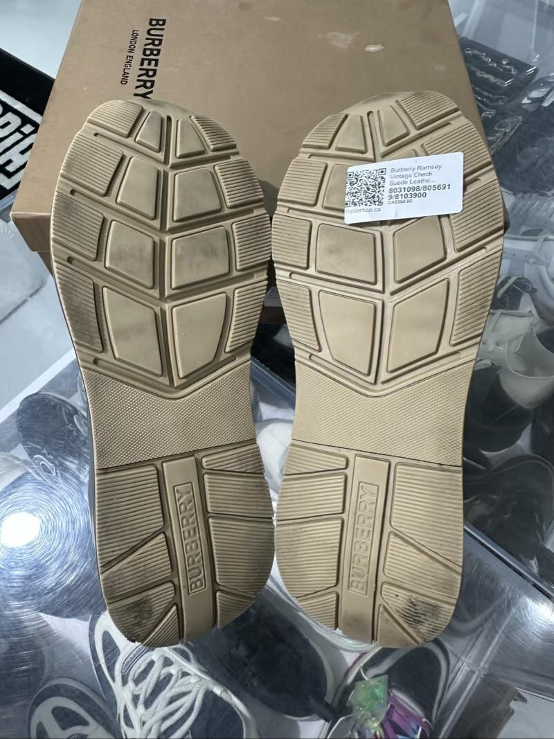 Burberry Ramsey Vintage Check Suede Leather Sneakers Grey Archive Beige - Pre-Owned