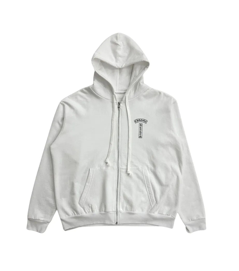 Chrome Hearts T-Bar Shoulder Logo Zip-Up Hoodie White
