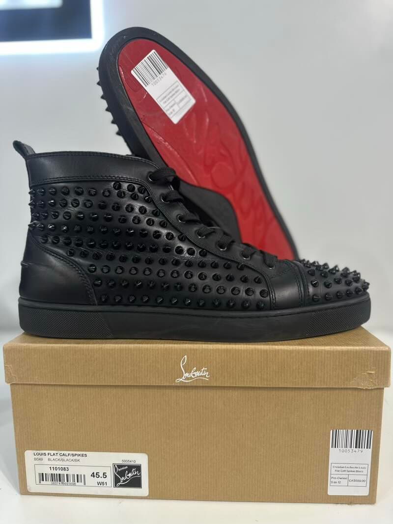 Christian Louboutin Louis Flat Calf Spikes Black - Pre-Owned Size 12