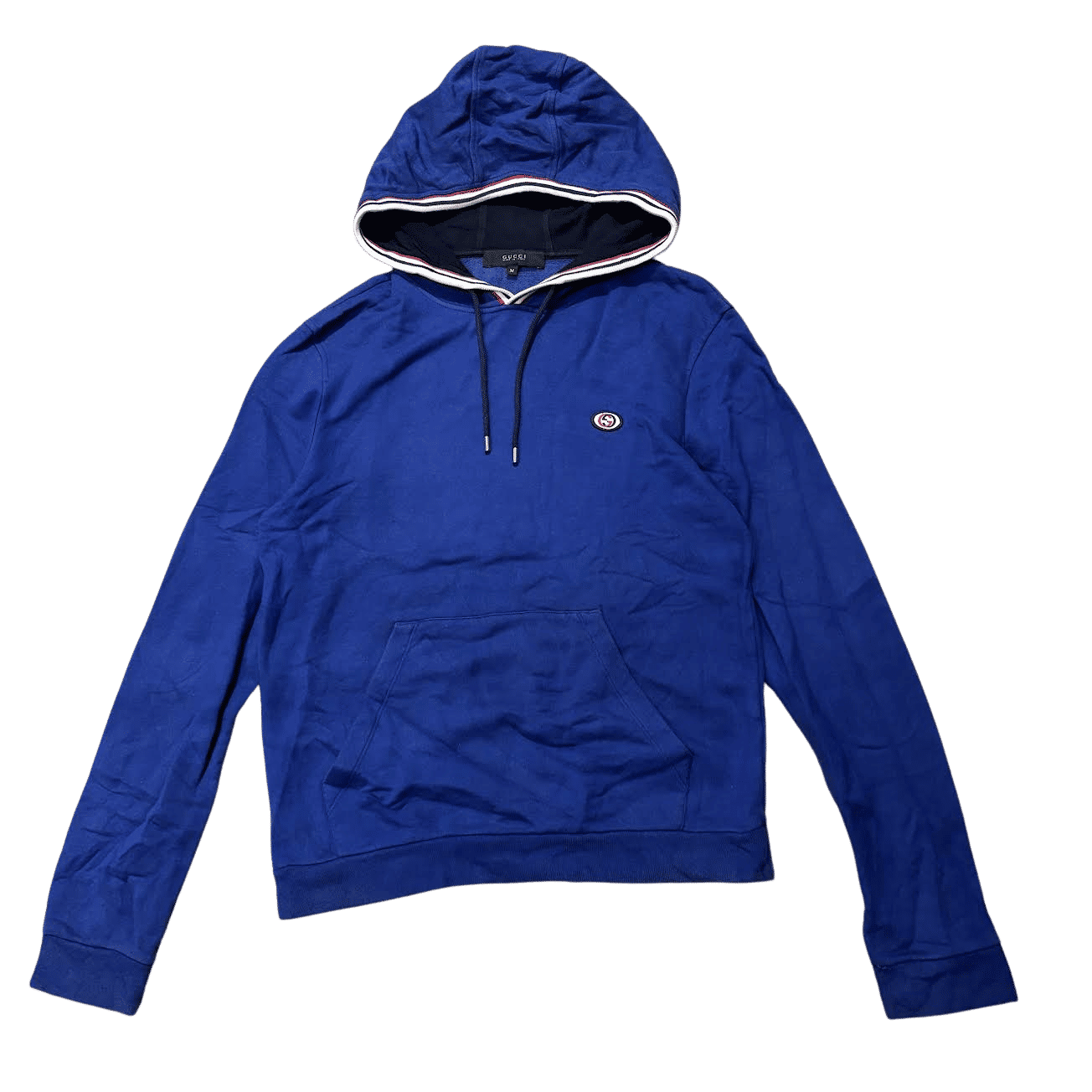 Gucci Interlocking G Patch Chest Logo Hoodie Blue (Preowned Size M) - Pre-Owned