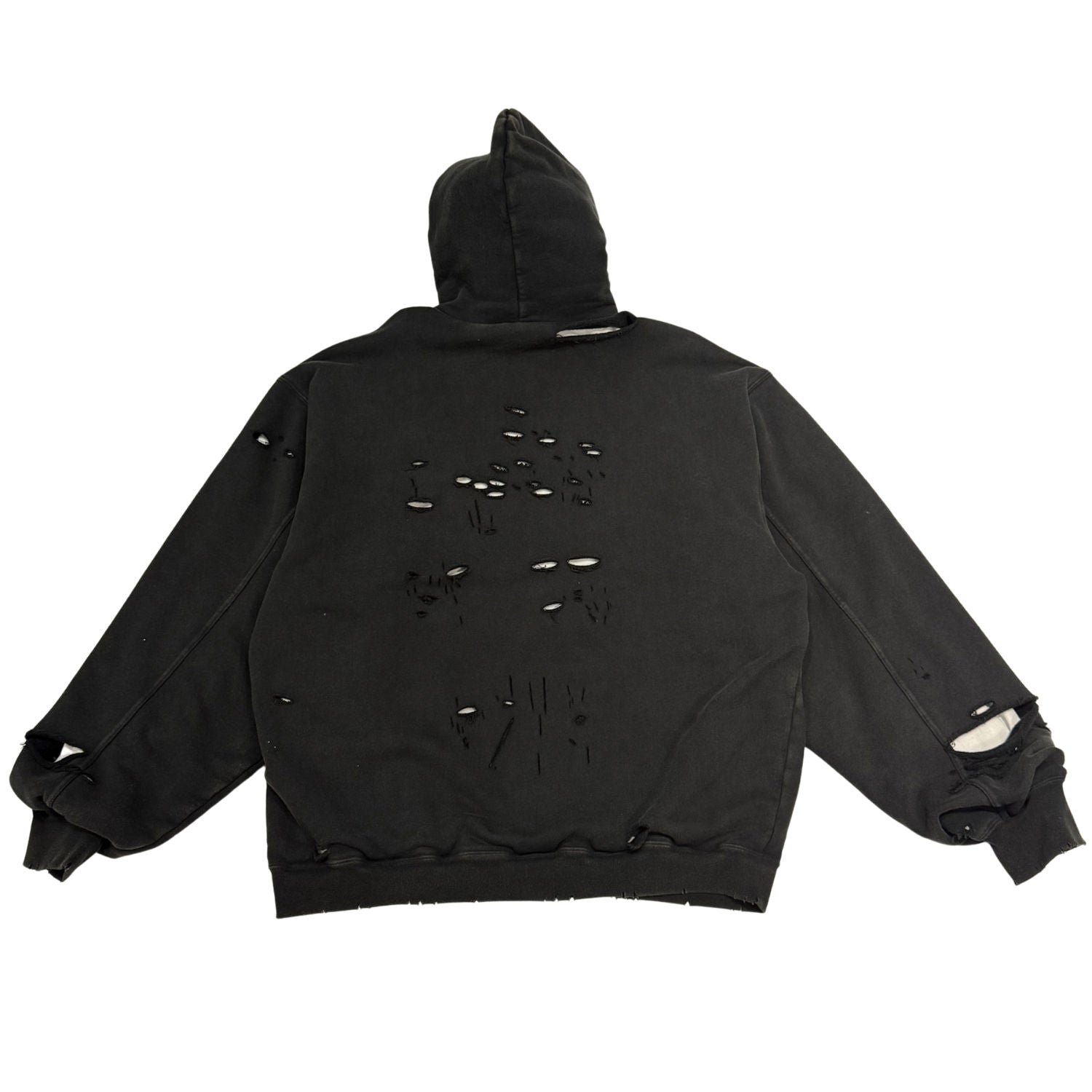 Balenciaga Caps Destroyed Hoodie Black/White - Pre-Owned Size L