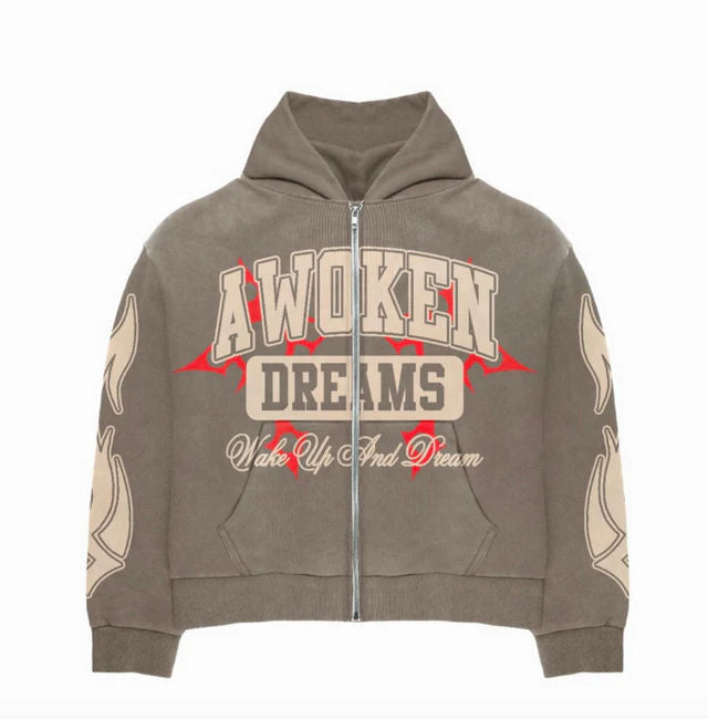 Awoken Dreams V1 Zip-Up Hoodie Grey