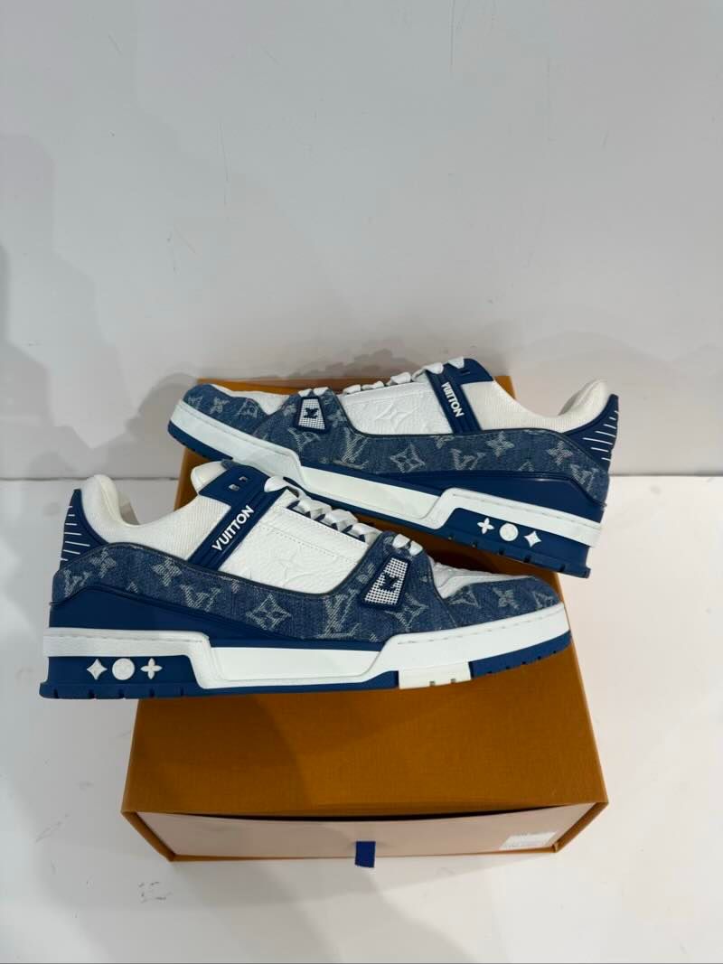 Louis Vuitton LV Trainer Monogram Denim White Blue - Lightly Used Size 11