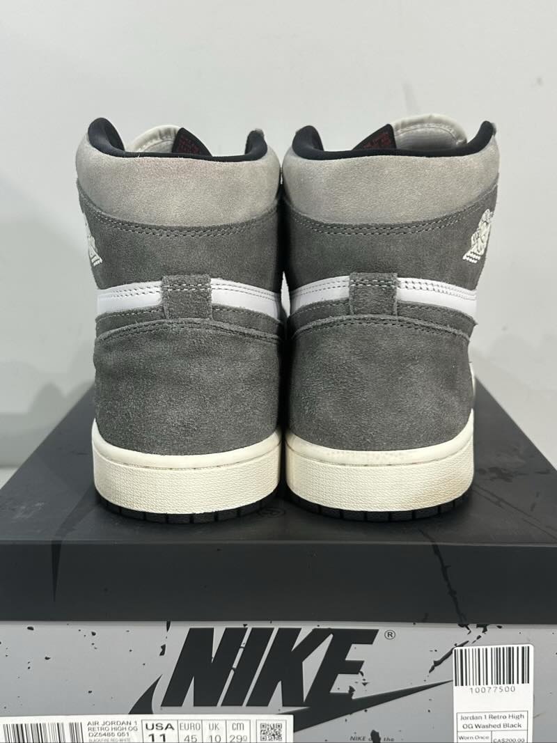 Jordan 1 Retro High OG Washed Black - Worn Once Size 11