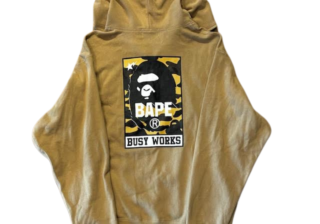 Bape Busy Works Logo Print Full-Zip Hoodie Tan