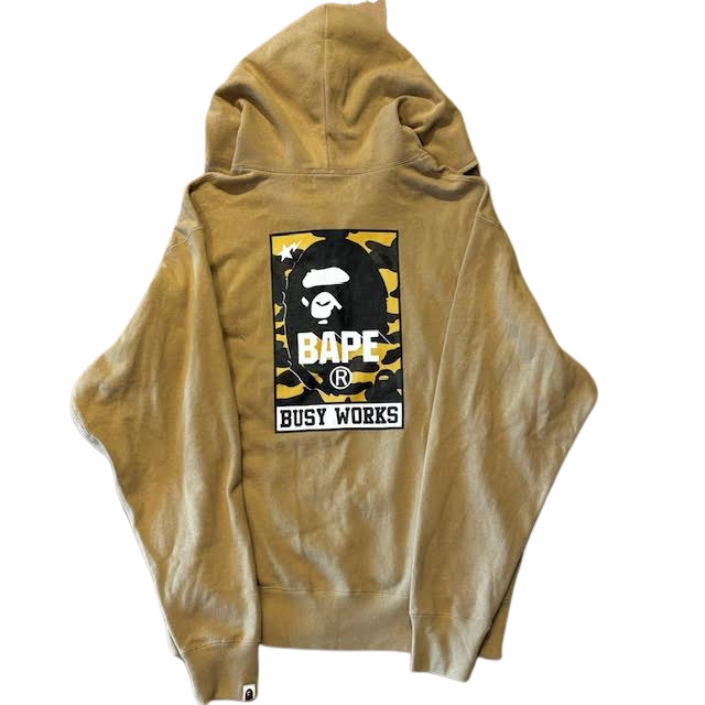 Bape Busy Works Logo Print Full-Zip Hoodie Tan