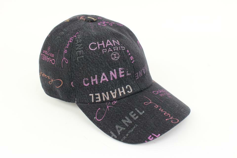 Chanel 22P Black Denim x Pink CC Logo All Over Baseball Cap (Lightly Used) - Pre-Owned
