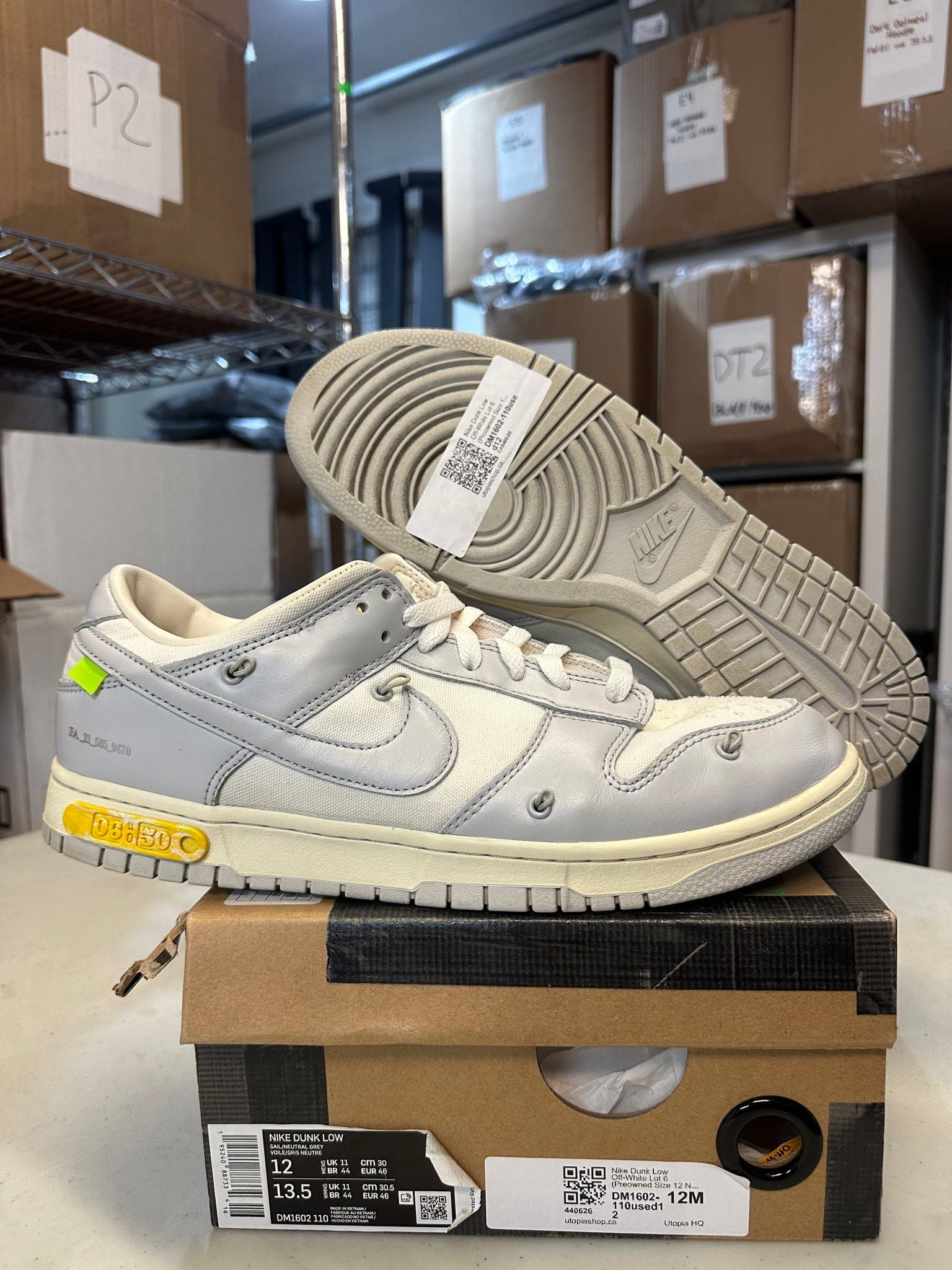 Nike Dunk Low Off-White Lot 6 (No Rope Laces) - Pre-Owned Size 12