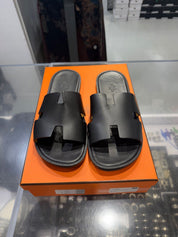 Hermes Izmir Sandal Noir Canvas Calfskin Leather - Lightly Pre-Owned Size 8